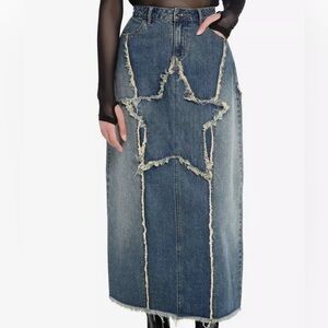 Frayed denim star maxi skirt